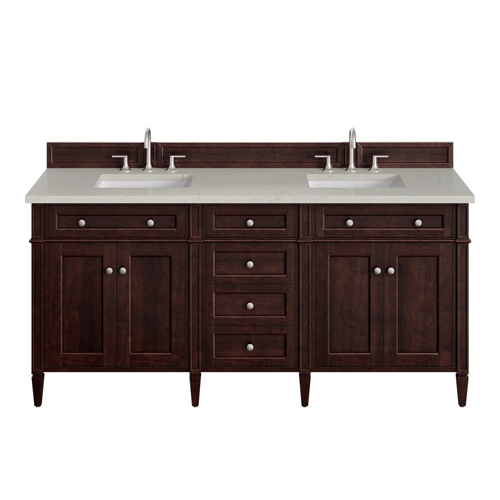 James Martin - Brittany 72" Double Vanity, Burnished Mahogany, w/ 3 CM Siberian Silestone Top - 650-V72-BNM-3SFR view 1