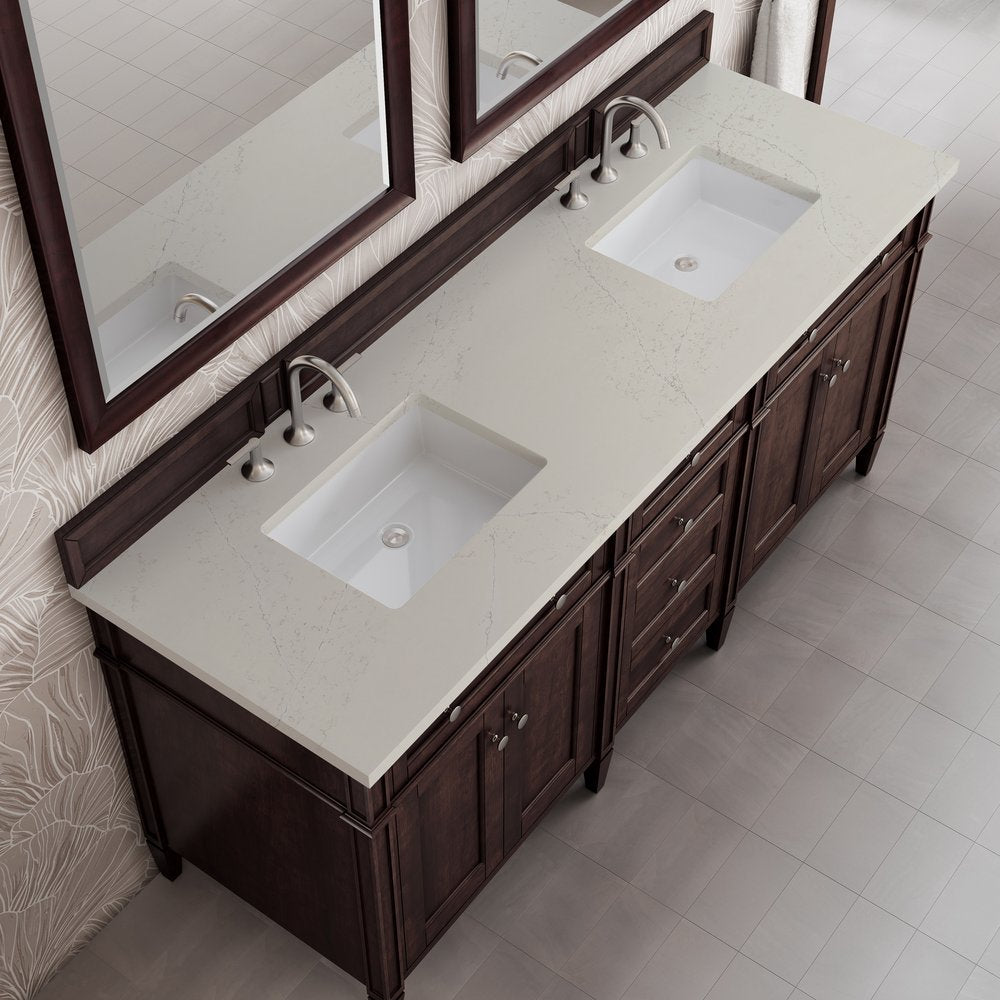 James Martin - Brittany 72" Double Vanity, Burnished Mahogany, w/ 3 CM Siberian Silestone Top - 650-V72-BNM-3SFR view 6