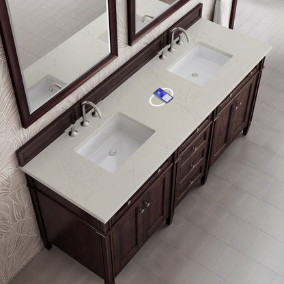 James Martin - Brittany 72" Double Vanity, Burnished Mahogany, w/ 3 CM Siberian Silestone Top w/FreePower Wireless Charger - 650-V72-BNM-FSFR view 6