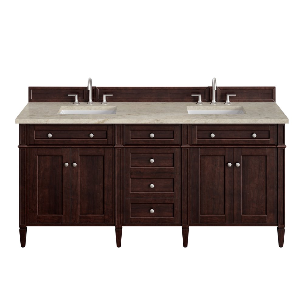 James Martin - Brittany 72" Double Vanity, Burnished Mahogany, w/ 3 CM Tajnar Eclos Top - 650-V72-BNM-3TJR view 1