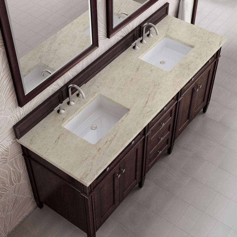 James Martin - Brittany 72" Double Vanity, Burnished Mahogany, w/ 3 CM Tajnar Eclos Top - 650-V72-BNM-3TJR view 6