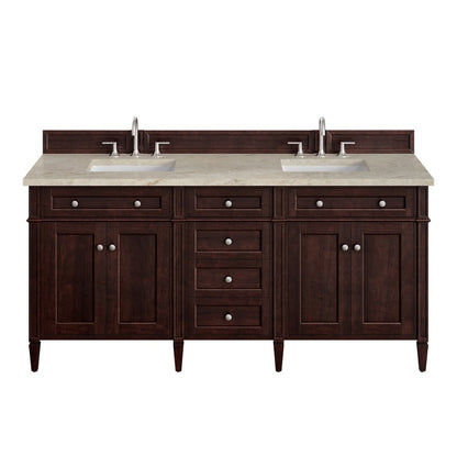 James Martin - Brittany 72" Double Vanity, Burnished Mahogany, w/ 3 CM Tajnar Eclos Top w/FreePower Wireless Charger - 650-V72-BNM-FTJR view 1