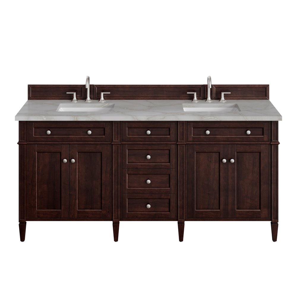James Martin - Brittany 72" Double Vanity, Burnished Mahogany w/ 3 CM Victorian Silver Silestone Top - 650-V72-BNM-3VSL view 1