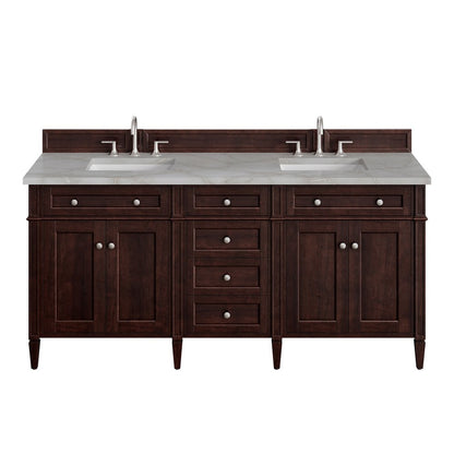 James Martin - Brittany 72" Double Vanity, Burnished Mahogany w/ 3 CM Victorian Silver Silestone Top - 650-V72-BNM-3VSL view 1
