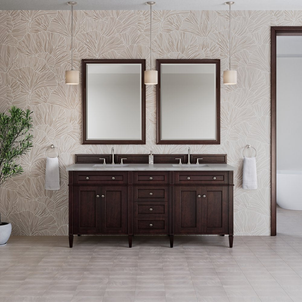 James Martin - Brittany 72" Double Vanity, Burnished Mahogany w/ 3 CM Victorian Silver Silestone Top - 650-V72-BNM-3VSL view 3