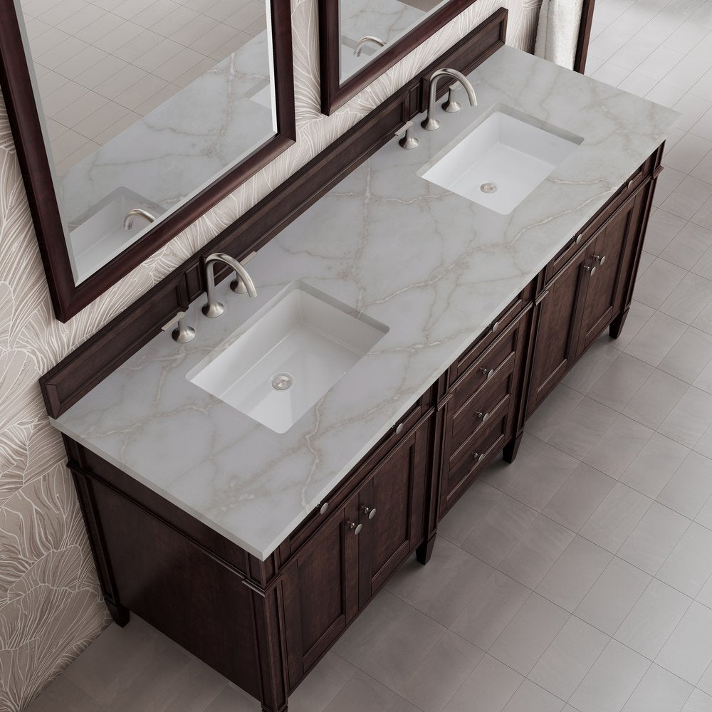 James Martin - Brittany 72" Double Vanity, Burnished Mahogany w/ 3 CM Victorian Silver Silestone Top - 650-V72-BNM-3VSL view 7