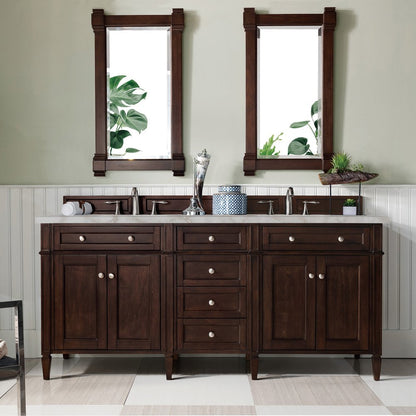 James Martin - Brittany 72" Double Vanity, Burnished Mahogany w/ 3 CM Victorian Silver Silestone Top w/FreePower Wireless Charger - 650-V72-BNM-FVSL view 3