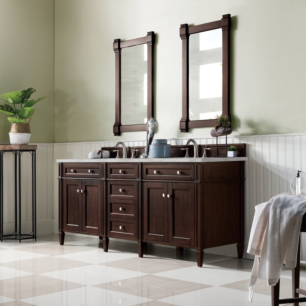 James Martin - Brittany 72" Double Vanity, Burnished Mahogany w/ 3 CM Victorian Silver Silestone Top w/FreePower Wireless Charger - 650-V72-BNM-FVSL view 4