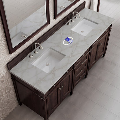 James Martin - Brittany 72" Double Vanity, Burnished Mahogany w/ 3 CM Victorian Silver Silestone Top w/FreePower Wireless Charger - 650-V72-BNM-FVSL view 7