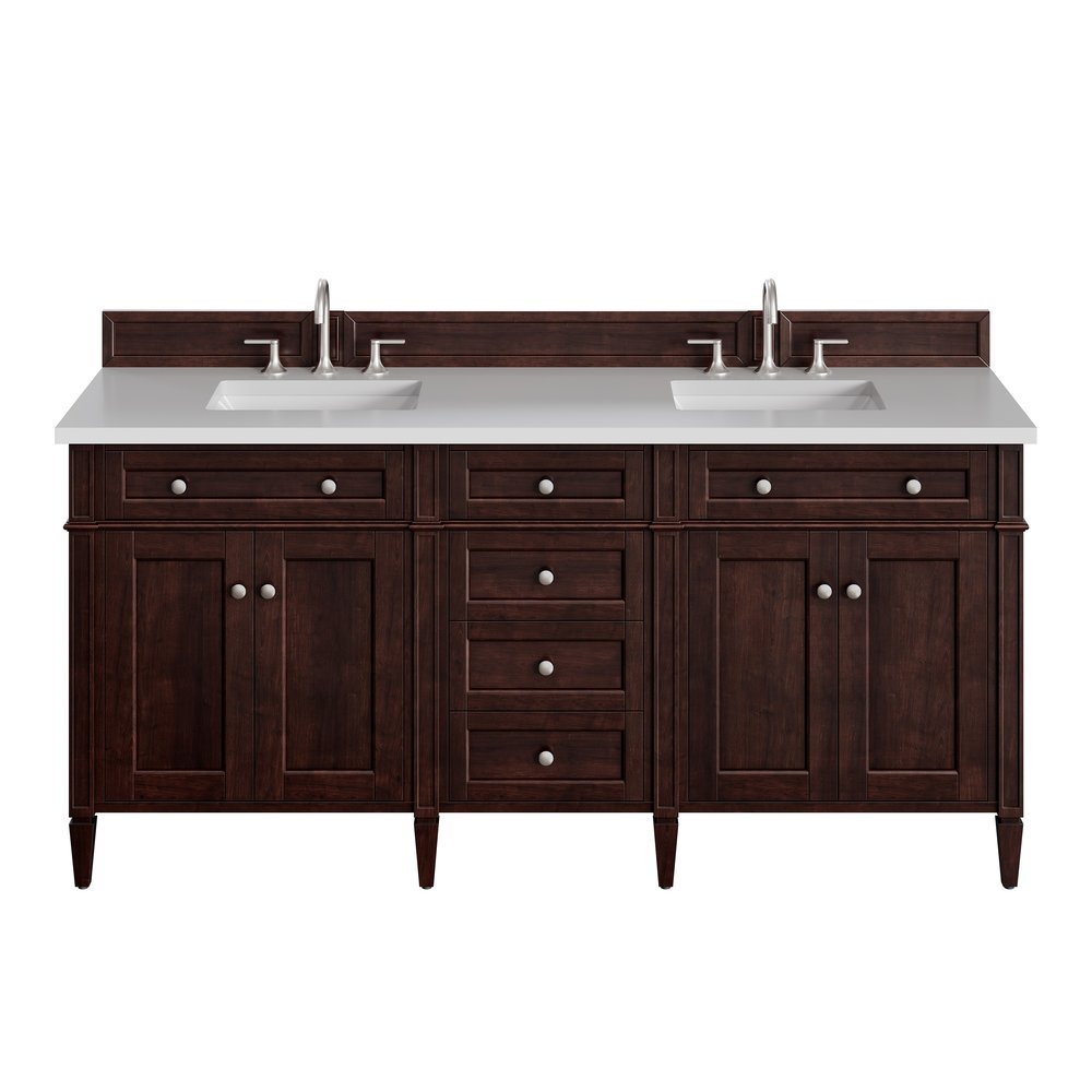 James Martin - Brittany 72" Double Vanity, Burnished Mahogany w/ 3 CM White Zeus Silestone Top - 650-V72-BNM-3WZ view 1