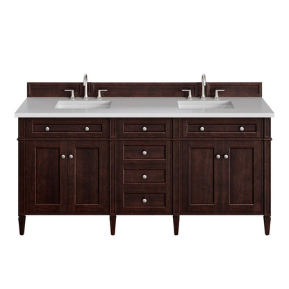 James Martin - Brittany 72" Double Vanity, Burnished Mahogany w/ 3 CM White Zeus Silestone Top - 650-V72-BNM-3WZ view 1