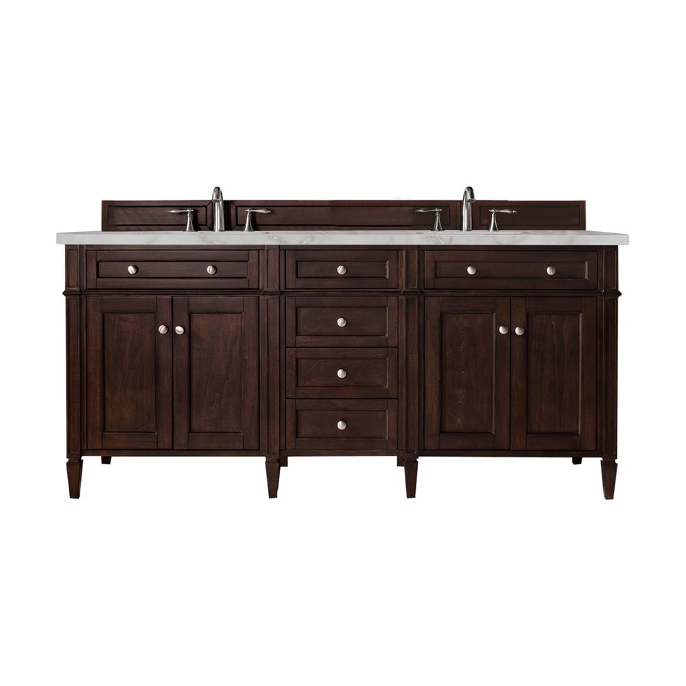 James Martin - Brittany 72" Double Vanity, Burnished Mahogany w/ 3 CM White Zeus Silestone Top - 650-V72-BNM-3WZ view 2