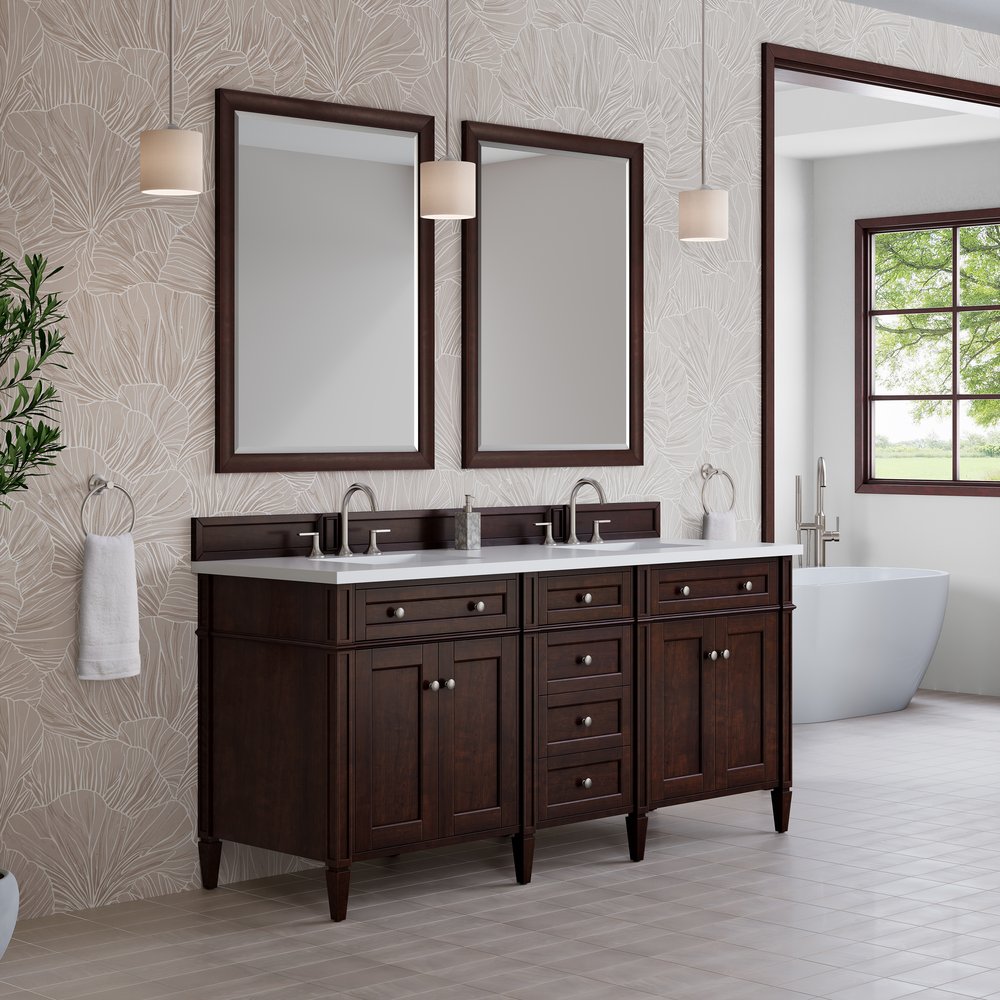 James Martin - Brittany 72" Double Vanity, Burnished Mahogany w/ 3 CM White Zeus Silestone Top - 650-V72-BNM-3WZ view 4