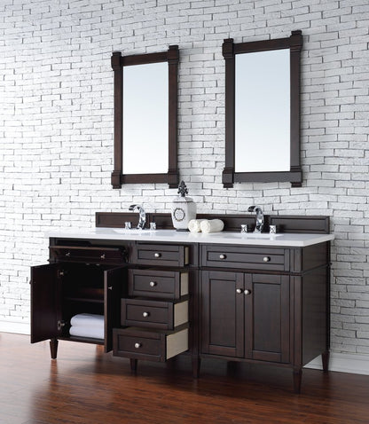 James Martin - Brittany 72" Double Vanity, Burnished Mahogany w/ 3 CM White Zeus Silestone Top - 650-V72-BNM-3WZ view 5