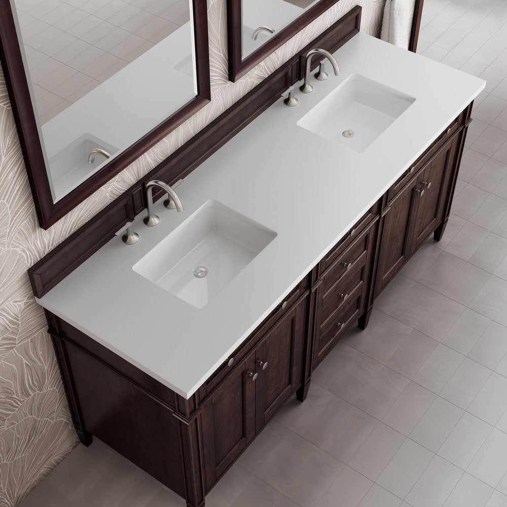 James Martin - Brittany 72" Double Vanity, Burnished Mahogany w/ 3 CM White Zeus Silestone Top - 650-V72-BNM-3WZ view 7