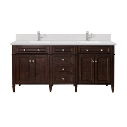 James Martin - Brittany 72" Double Vanity, Burnished Mahogany w/ Single Hole 3 CM White Zeus Silestone Top & Backsplash - 650-V72-BNM-1WZ view 1