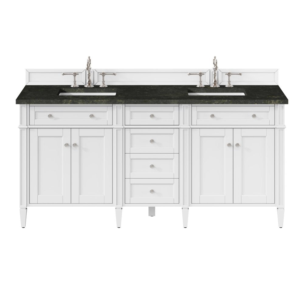 James Martin - Brittany 72" Double Vanity in Bright White, w/ 3 CM Phantome Eclos Top - 655-V72-BW-3PHT view 1