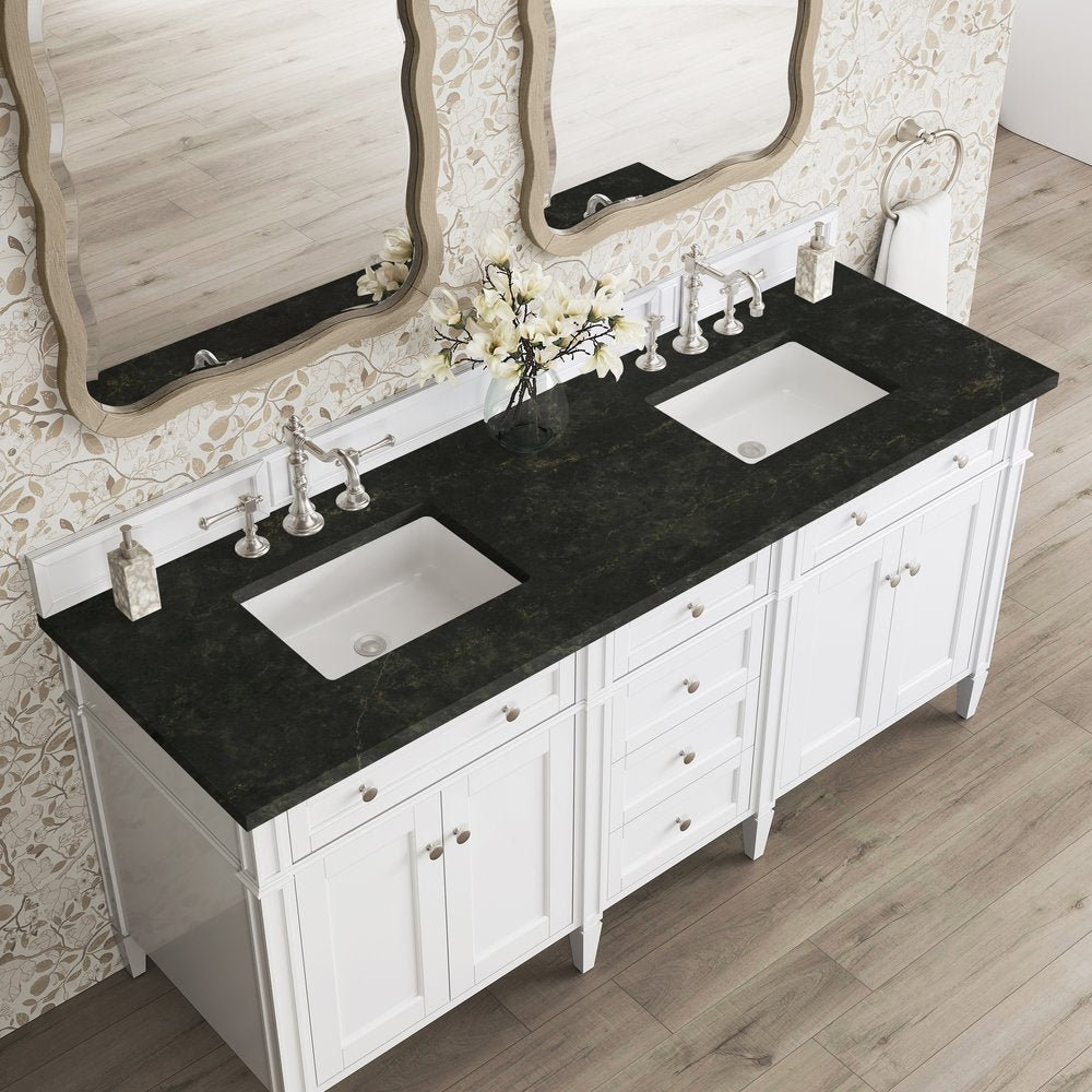 James Martin - Brittany 72" Double Vanity in Bright White, w/ 3 CM Phantome Eclos Top - 655-V72-BW-3PHT view 6