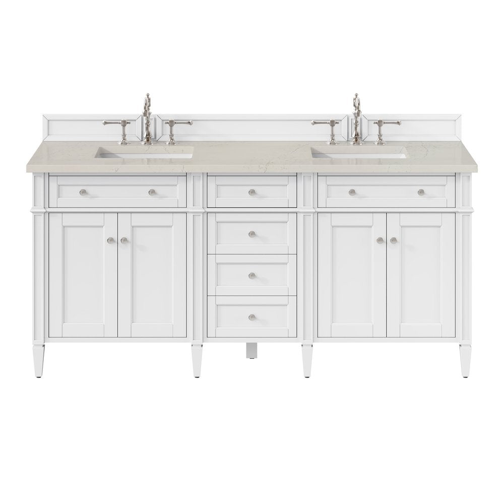 James Martin - Brittany 72" Double Vanity in Bright White, w/ 3 CM Siberian Silestone Top - 655-V72-BW-3SFR view 1