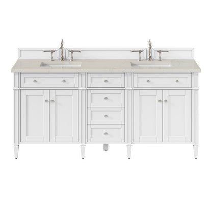James Martin - Brittany 72" Double Vanity in Bright White, w/ 3 CM Siberian Silestone Top - 655-V72-BW-3SFR view 1