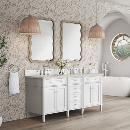 James Martin - Brittany 72" Double Vanity in Bright White, w/ 3 CM Siberian Silestone Top - 655-V72-BW-3SFR view 4