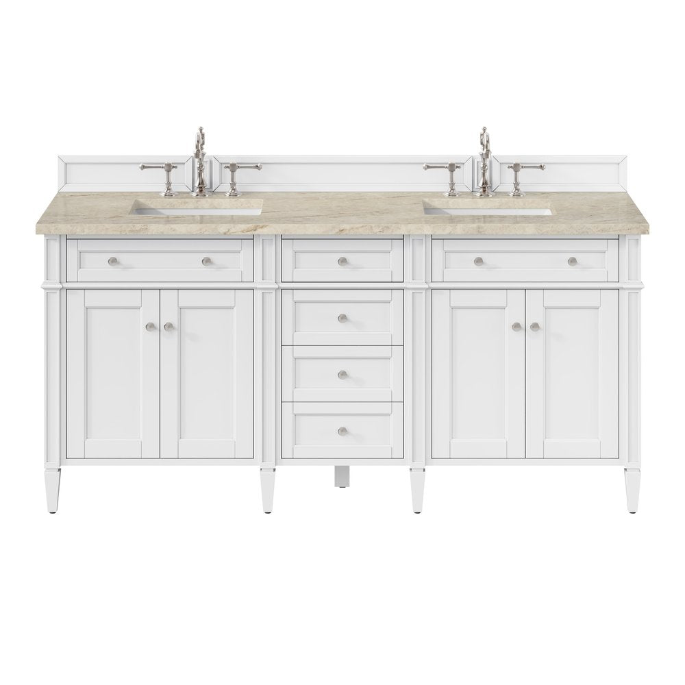 James Martin - Brittany 72" Double Vanity in Bright White, w/ 3 CM Tajnar Eclos Top - 655-V72-BW-3TJR view 1