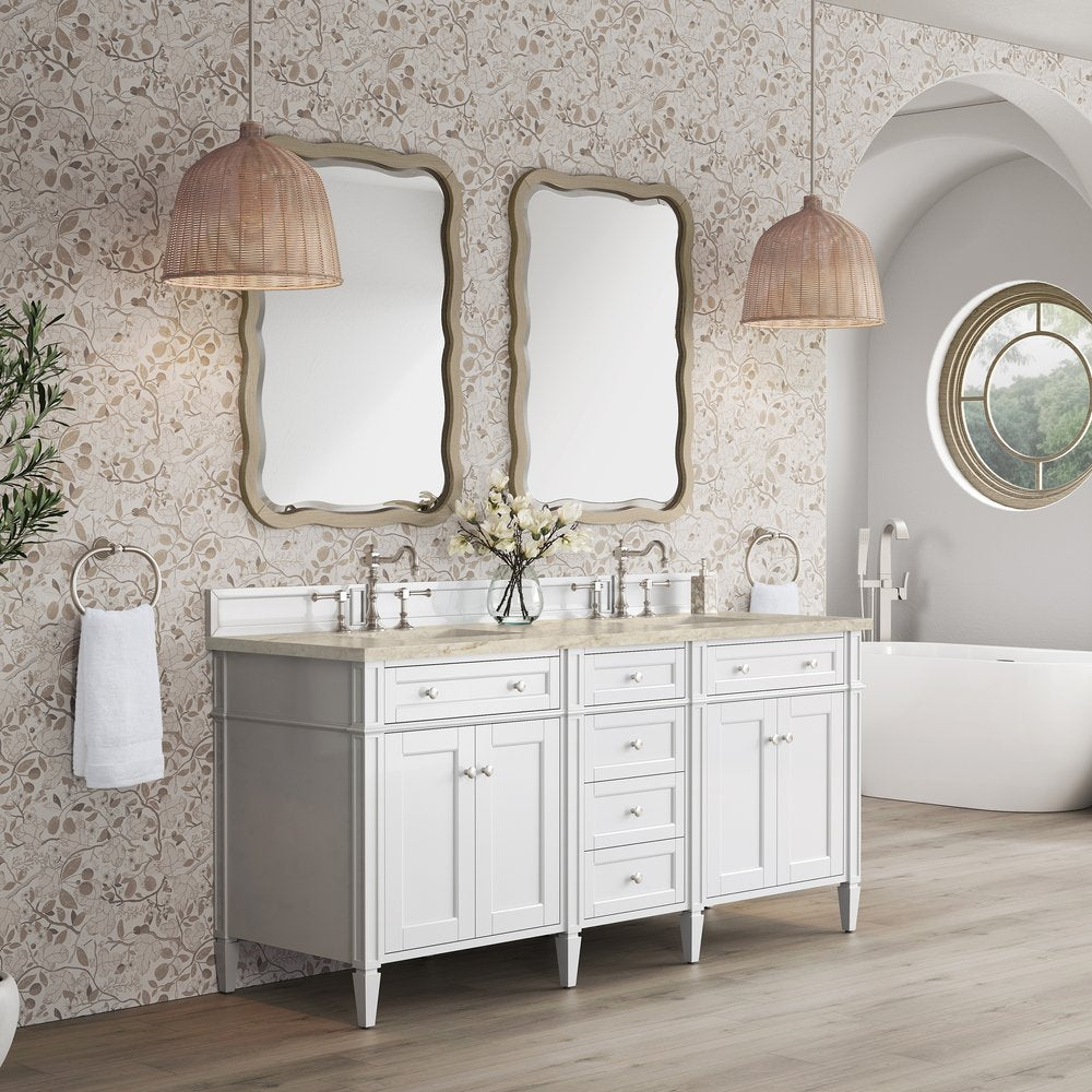 James Martin - Brittany 72" Double Vanity in Bright White, w/ 3 CM Tajnar Eclos Top - 655-V72-BW-3TJR view 4