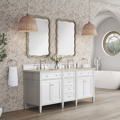 James Martin - Brittany 72" Double Vanity in Bright White, w/ 3 CM Tajnar Eclos Top - 655-V72-BW-3TJR view 4