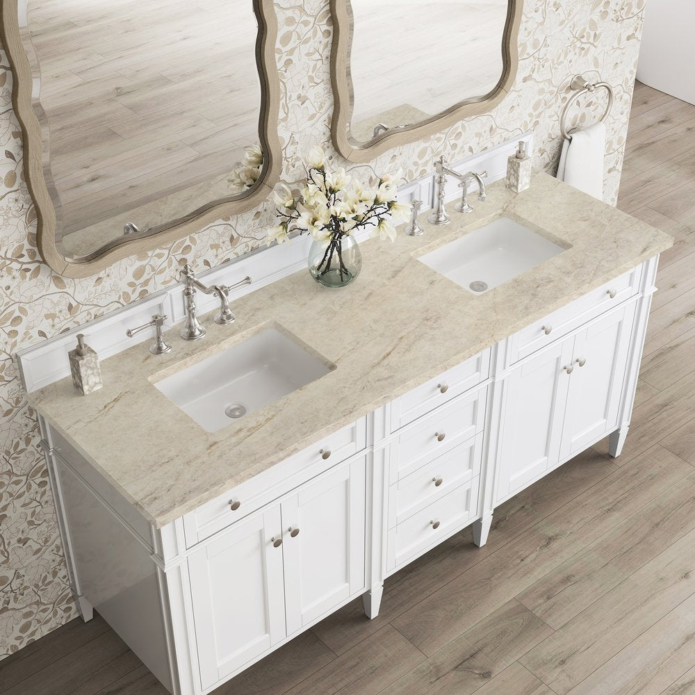 James Martin - Brittany 72" Double Vanity in Bright White, w/ 3 CM Tajnar Eclos Top - 655-V72-BW-3TJR view 6
