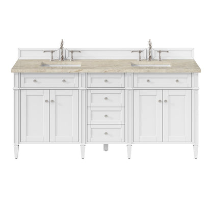 James Martin - Brittany 72" Double Vanity in Bright White, w/ 3 CM Tajnar Eclos Top w/FreePower Wireless Charger - 655-V72-BW-FTJR view 1