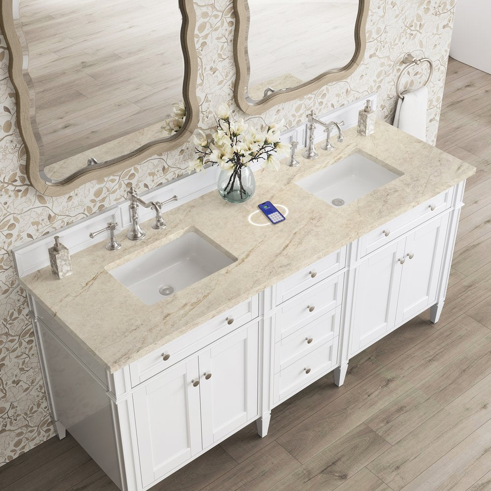 James Martin - Brittany 72" Double Vanity in Bright White, w/ 3 CM Tajnar Eclos Top w/FreePower Wireless Charger - 655-V72-BW-FTJR view 6
