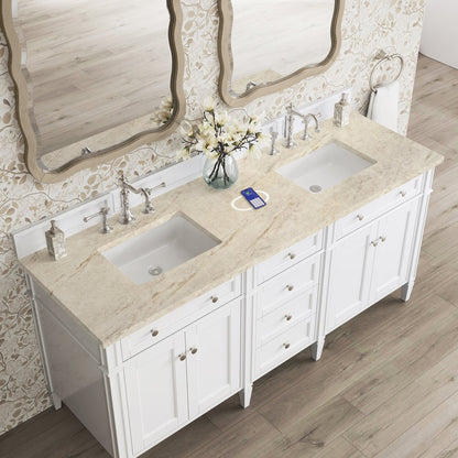 James Martin - Brittany 72" Double Vanity in Bright White, w/ 3 CM Tajnar Eclos Top w/FreePower Wireless Charger - 655-V72-BW-FTJR view 6