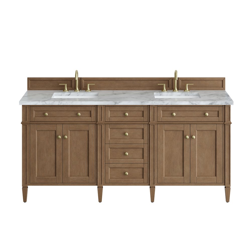 James Martin - Brittany 72" Double Vanity, Pecan w/ 3 CM Carrara Marble Top - 655-V72-PCN-3CAR view 1