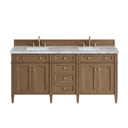 James Martin - Brittany 72" Double Vanity, Pecan w/ 3 CM Carrara Marble Top - 655-V72-PCN-3CAR view 1