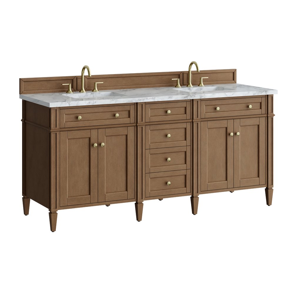 James Martin - Brittany 72" Double Vanity, Pecan w/ 3 CM Carrara Marble Top - 655-V72-PCN-3CAR view 11