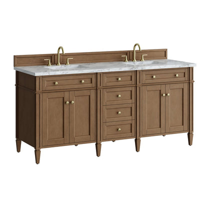 James Martin - Brittany 72" Double Vanity, Pecan w/ 3 CM Carrara Marble Top - 655-V72-PCN-3CAR view 11