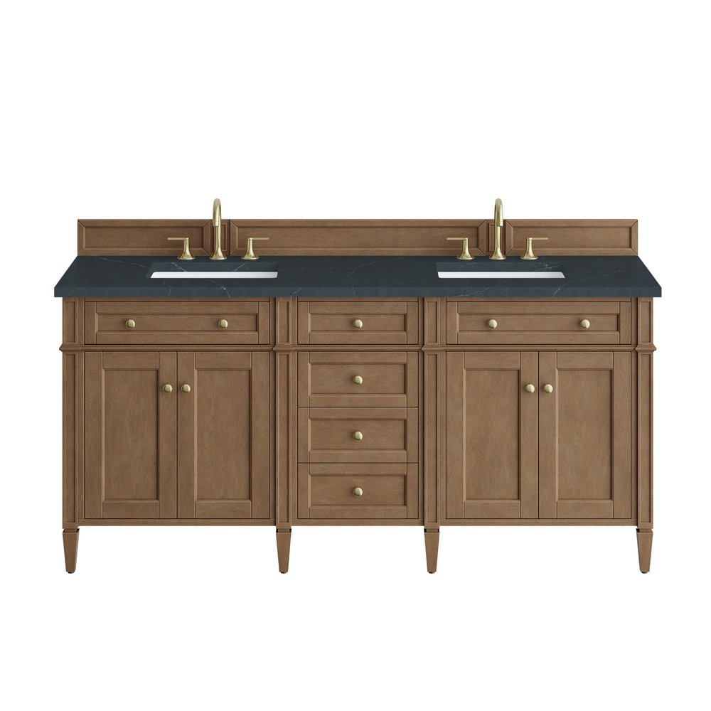 James Martin - Brittany 72" Double Vanity, Pecan w/ 3 CM Charcoal Soapstone Silestone Top - 655-V72-PCN-3CSP view 1