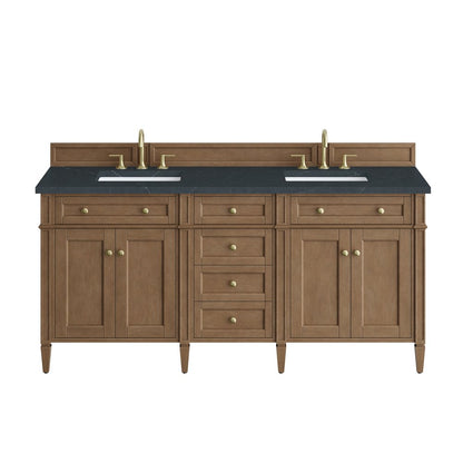 James Martin - Brittany 72" Double Vanity, Pecan w/ 3 CM Charcoal Soapstone Silestone Top - 655-V72-PCN-3CSP view 1