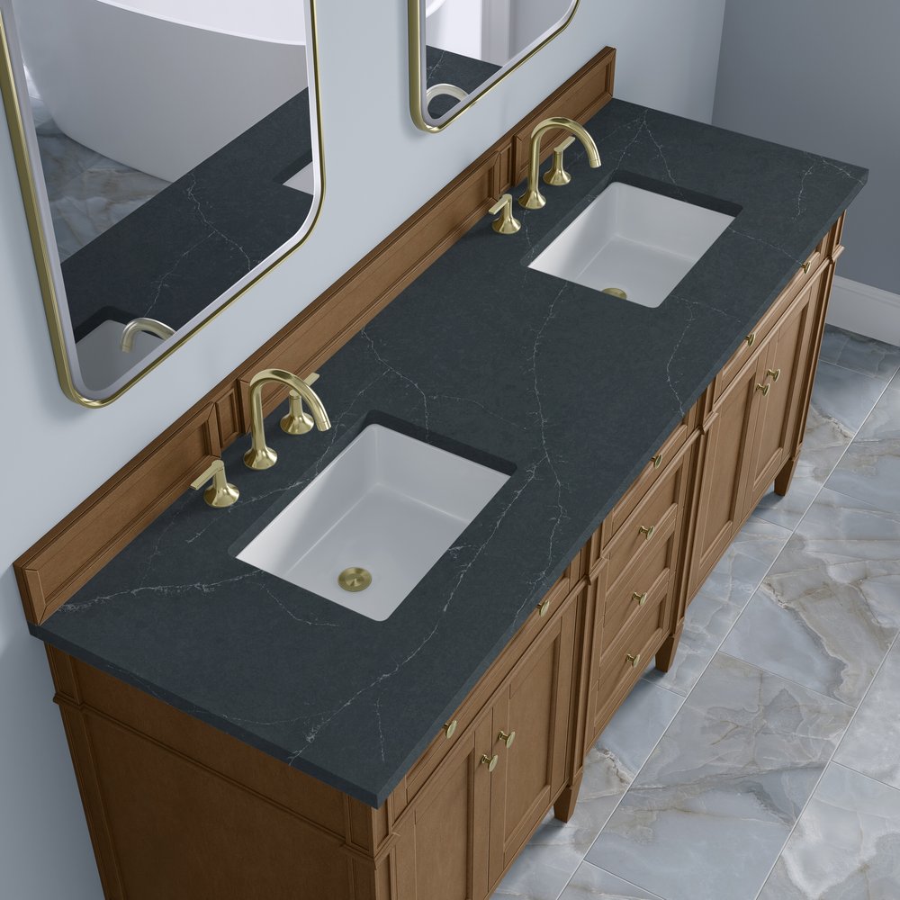 James Martin - Brittany 72" Double Vanity, Pecan w/ 3 CM Charcoal Soapstone Silestone Top - 655-V72-PCN-3CSP view 8