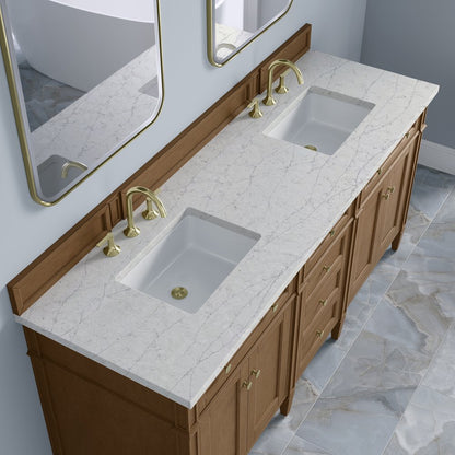James Martin - Brittany 72" Double Vanity, Pecan w/ 3 CM Eternal Jasmine Pearl Silestone Top - 655-V72-PCN-3EJP view 8