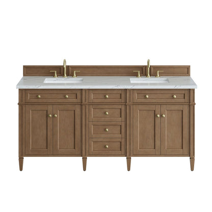 James Martin - Brittany 72" Double Vanity, Pecan w/ 3 CM Ethereal Noctis Silestone Top - 655-V72-PCN-3ENC view 1