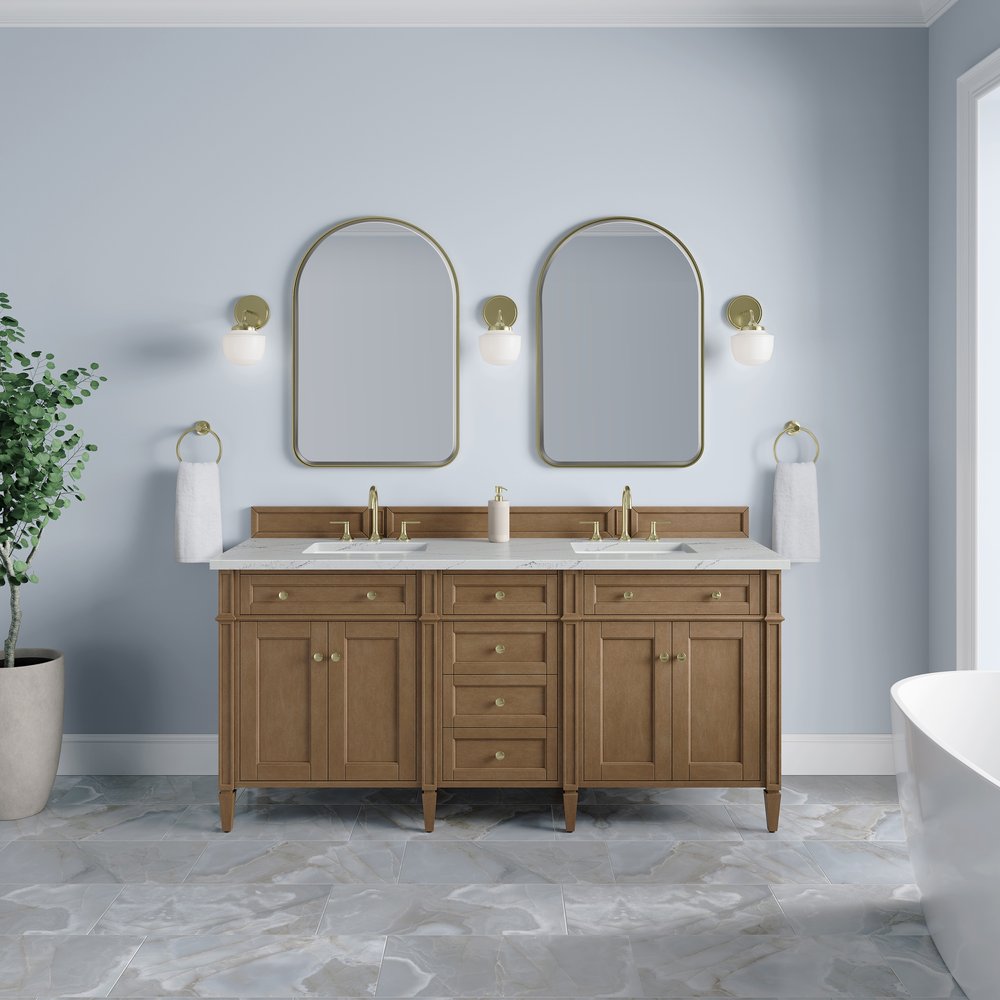 James Martin - Brittany 72" Double Vanity, Pecan w/ 3 CM Ethereal Noctis Silestone Top - 655-V72-PCN-3ENC view 3