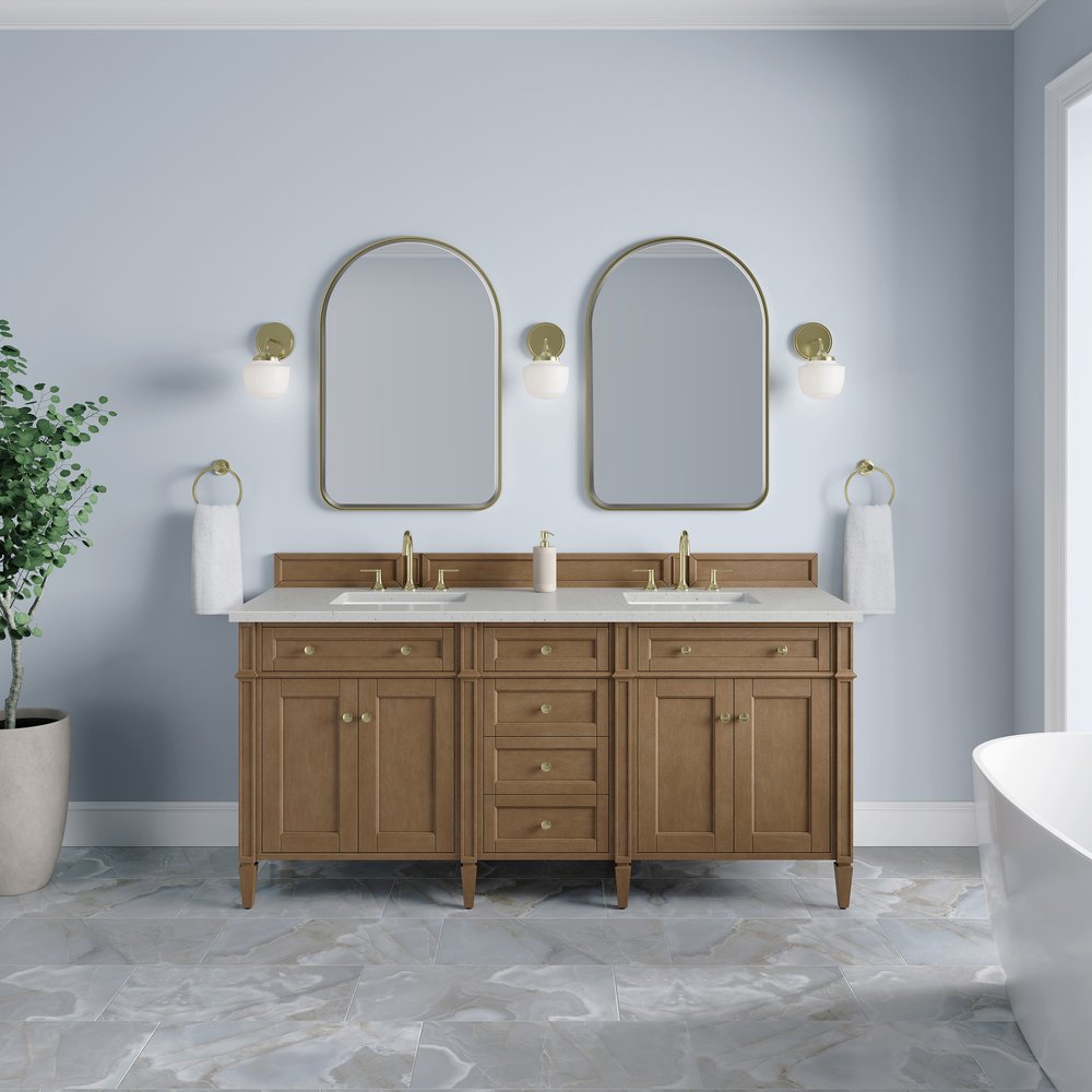 James Martin - Brittany 72" Double Vanity, Pecan w/ 3 CM Lime Delight Silestone Top - 655-V72-PCN-3LDL view 3