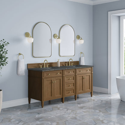 James Martin - Brittany 72" Double Vanity, Pecan w/ 3 CM Parisien Bleu Silestone Top - 655-V72-PCN-3PBL view 4
