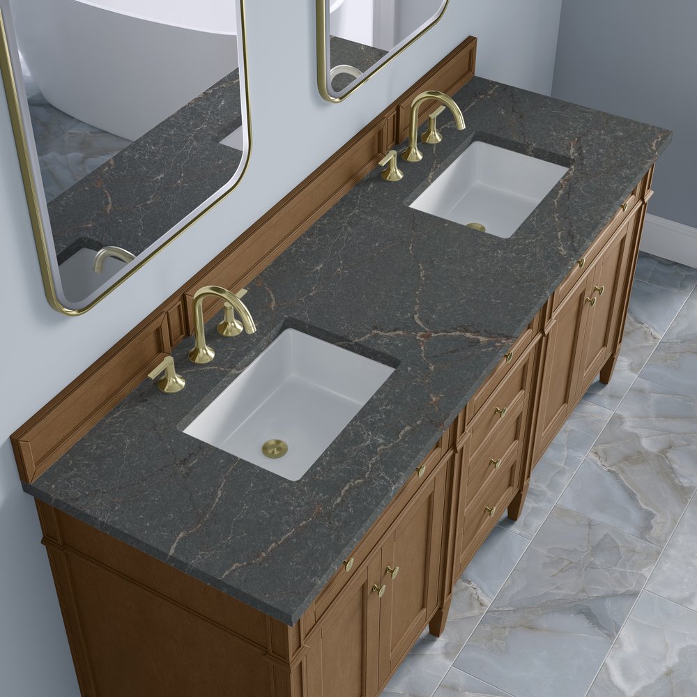 James Martin - Brittany 72" Double Vanity, Pecan w/ 3 CM Parisien Bleu Silestone Top - 655-V72-PCN-3PBL view 8