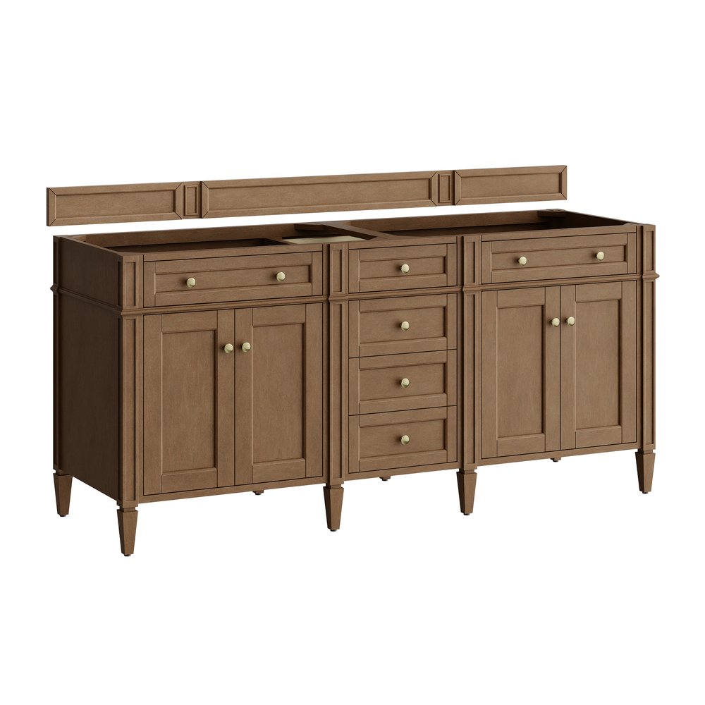 James Martin - Brittany 72" Double Vanity, Pecan w/ 3 CM Parisien Bleu Silestone Top w/FreePower Wireless Charger - 655-V72-PCN-FPBL view 2