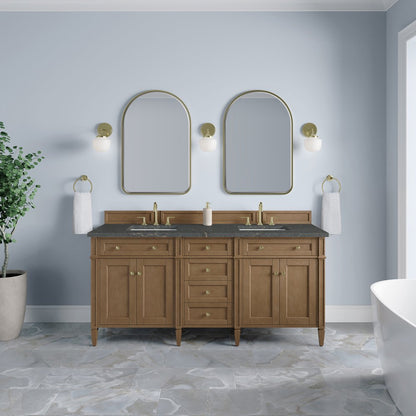 James Martin - Brittany 72" Double Vanity, Pecan w/ 3 CM Parisien Bleu Silestone Top w/FreePower Wireless Charger - 655-V72-PCN-FPBL view 3