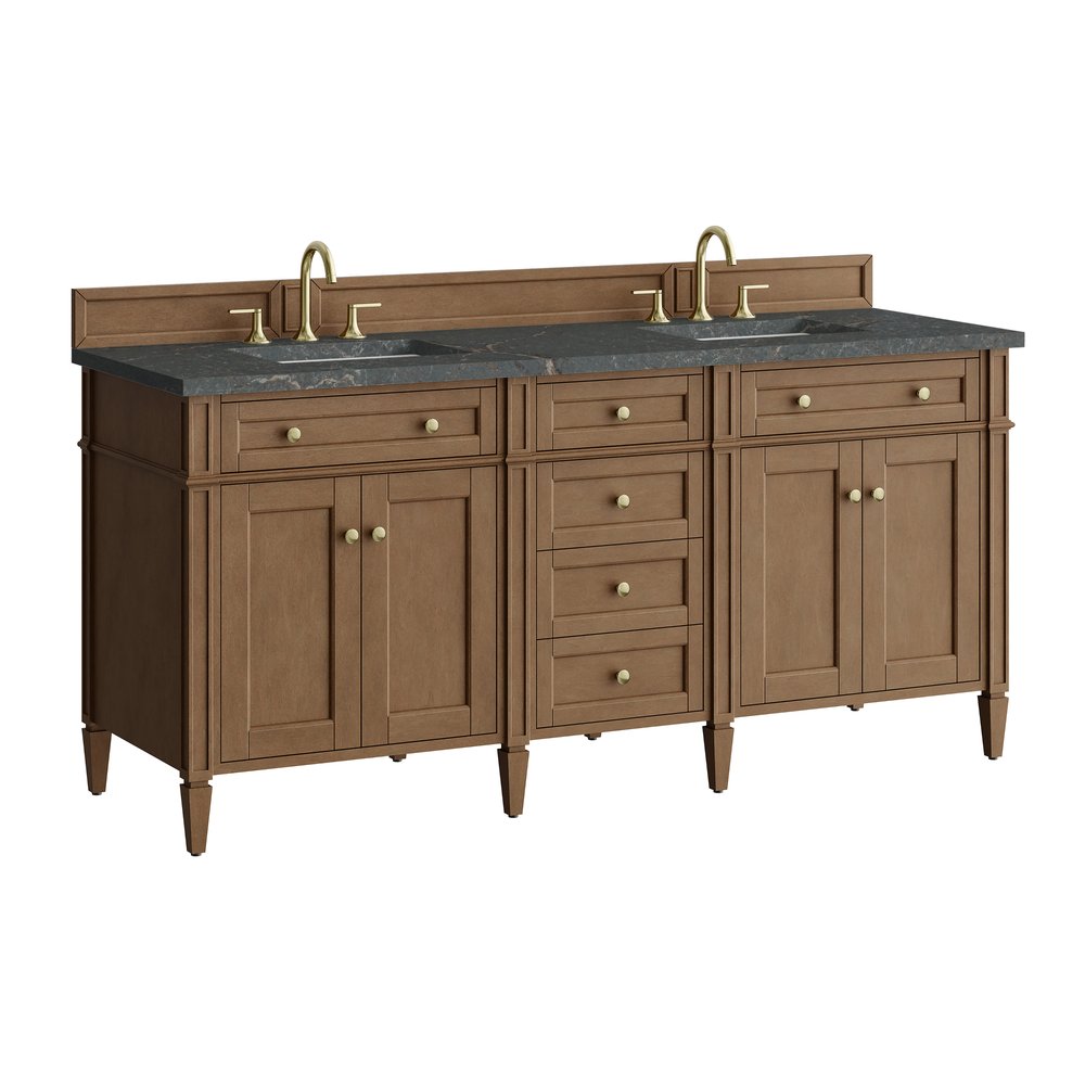 James Martin - Brittany 72" Double Vanity, Pecan w/ 3 CM Parisien Bleu Silestone Top w/FreePower Wireless Charger - 655-V72-PCN-FPBL view 11