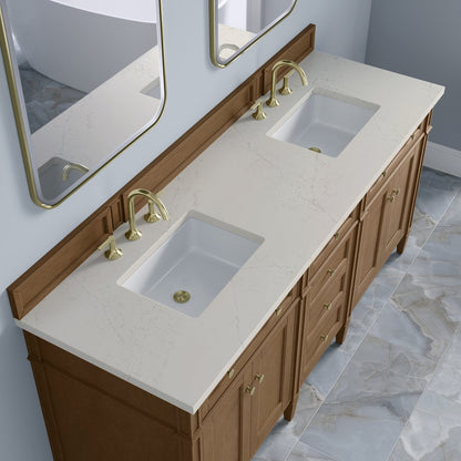 James Martin - Brittany 72" Double Vanity, Pecan w/ 3 CM Siberian Silestone Top - 655-V72-PCN-3SFR view 8