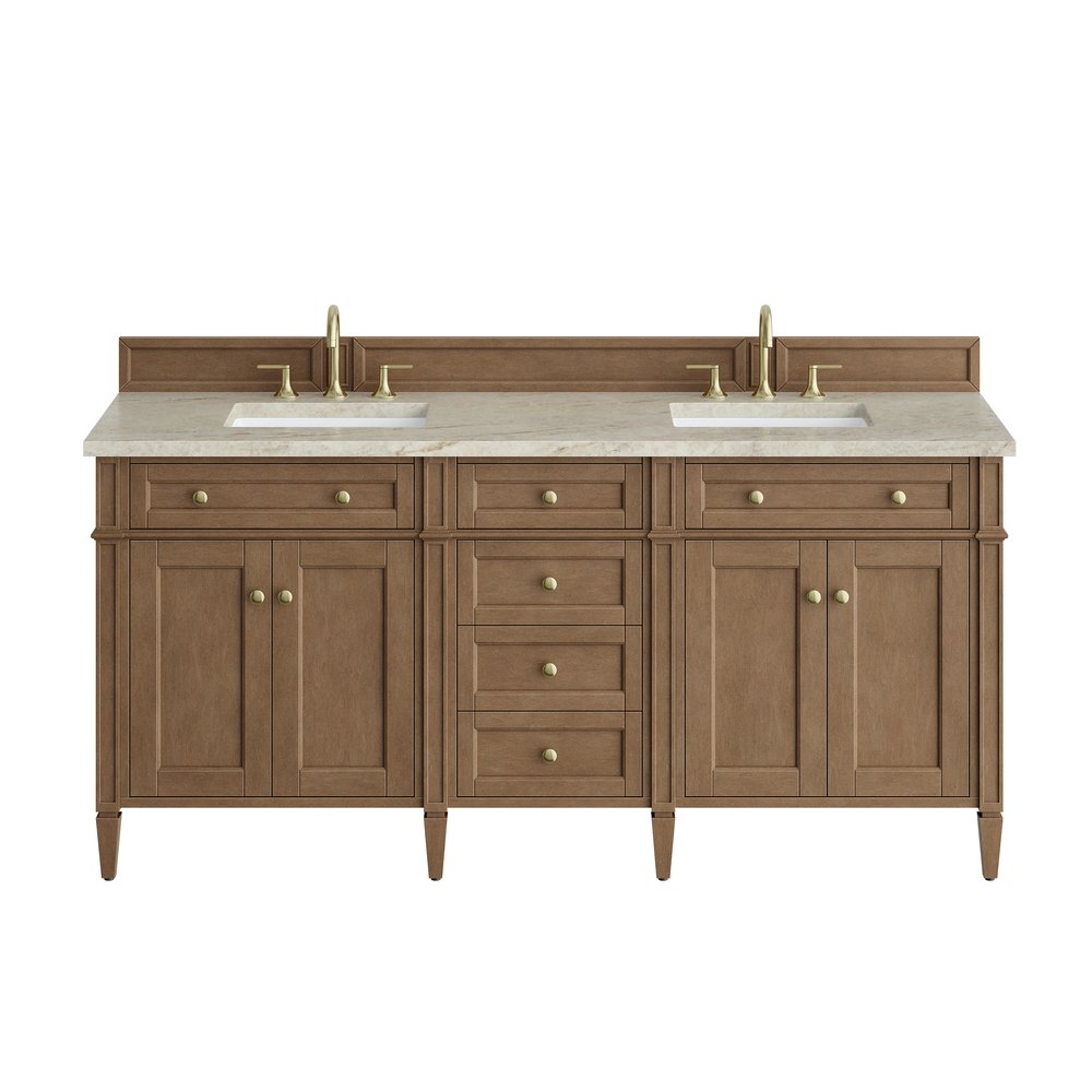 James Martin - Brittany 72" Double Vanity, Pecan w/ 3 CM Tajnar Eclos Top - 655-V72-PCN-3TJR view 1